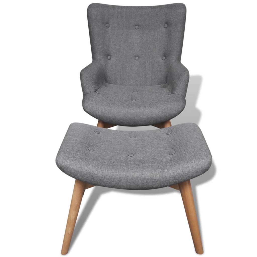 Armchair With Footstool Grey Fabric