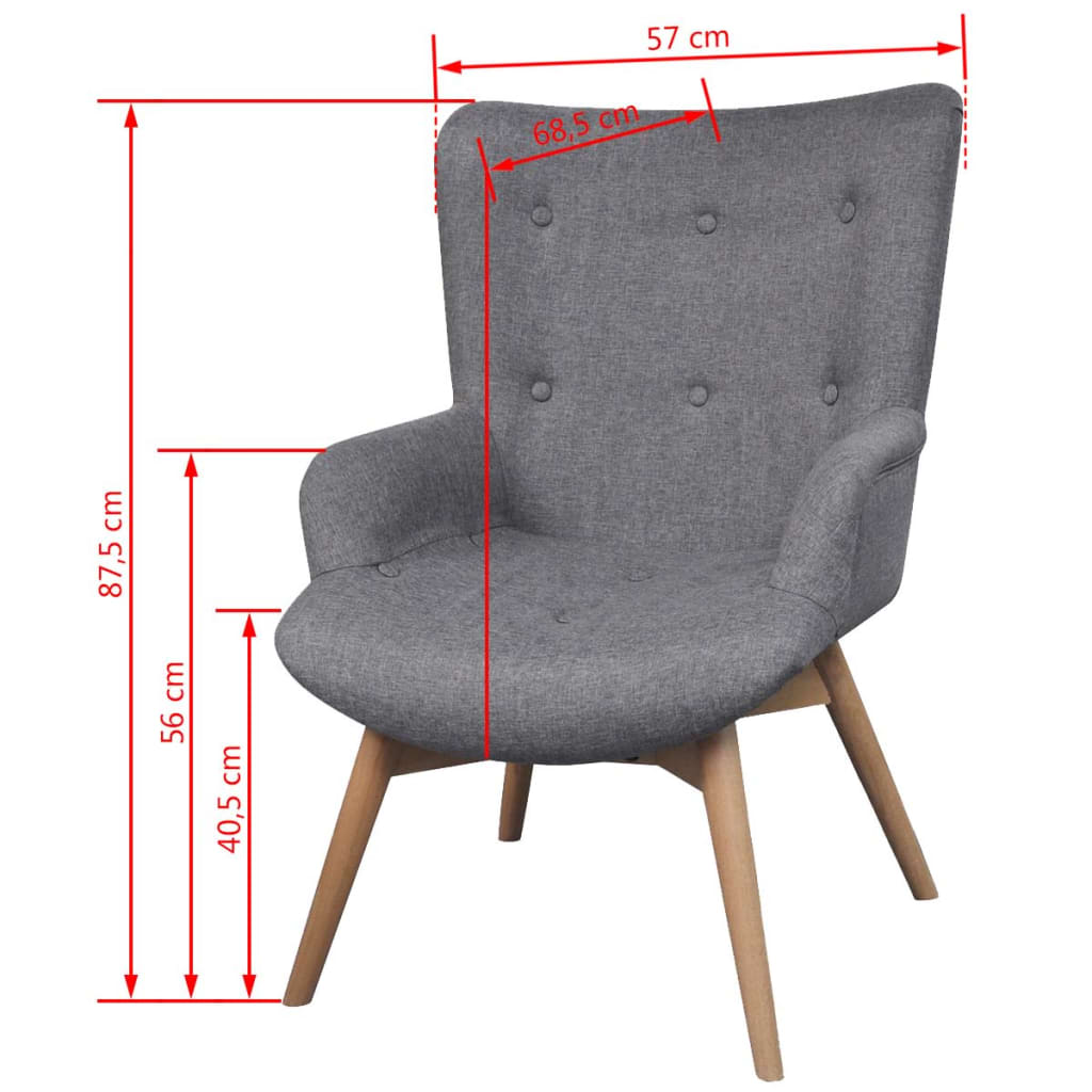 Armchair With Footstool Grey Fabric
