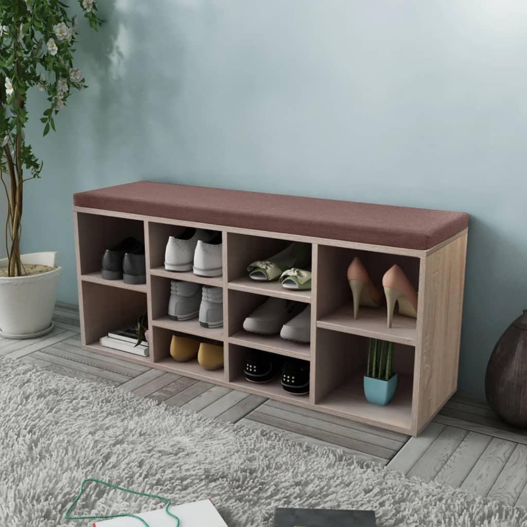 Shoe Storage Bench 10 Compartments Oak Colour