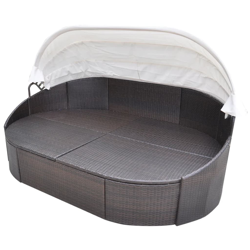 Outdoor Lounge Bed With Canopy Poly Rattan Brown