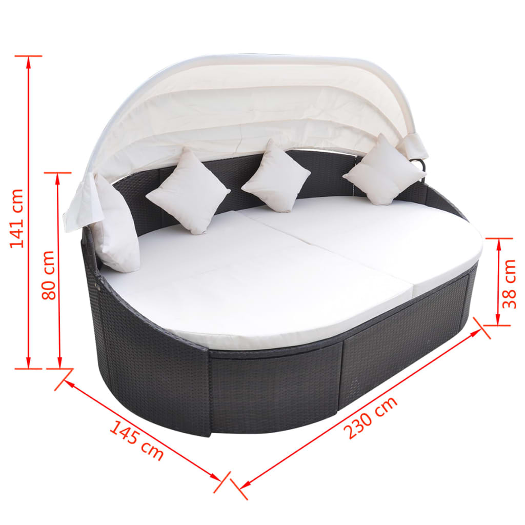 Outdoor Lounge Bed With Canopy Poly Rattan Brown