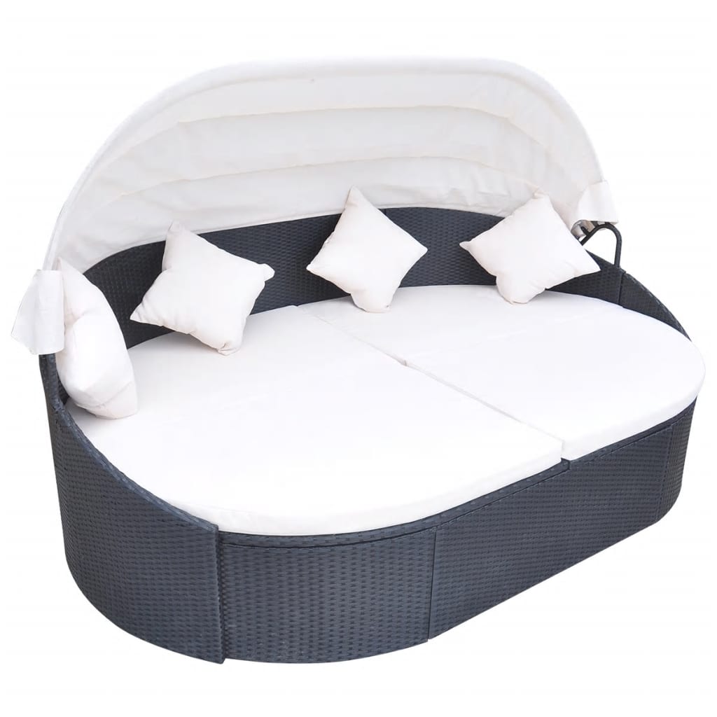 Outdoor Lounge Bed With Canopy Poly Rattan Black