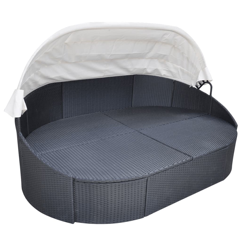 Outdoor Lounge Bed With Canopy Poly Rattan Black