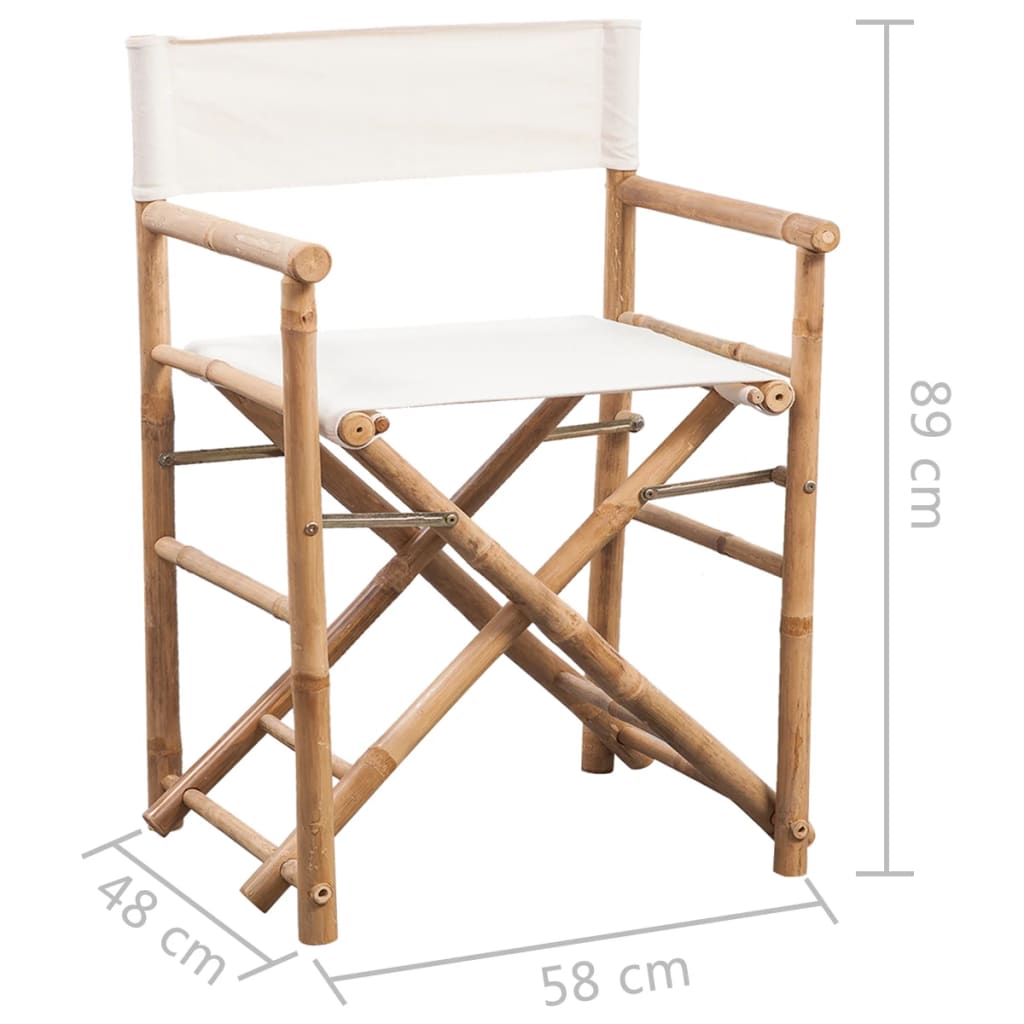 Folding Director's Chair 2 Pcs Bamboo And Canvas