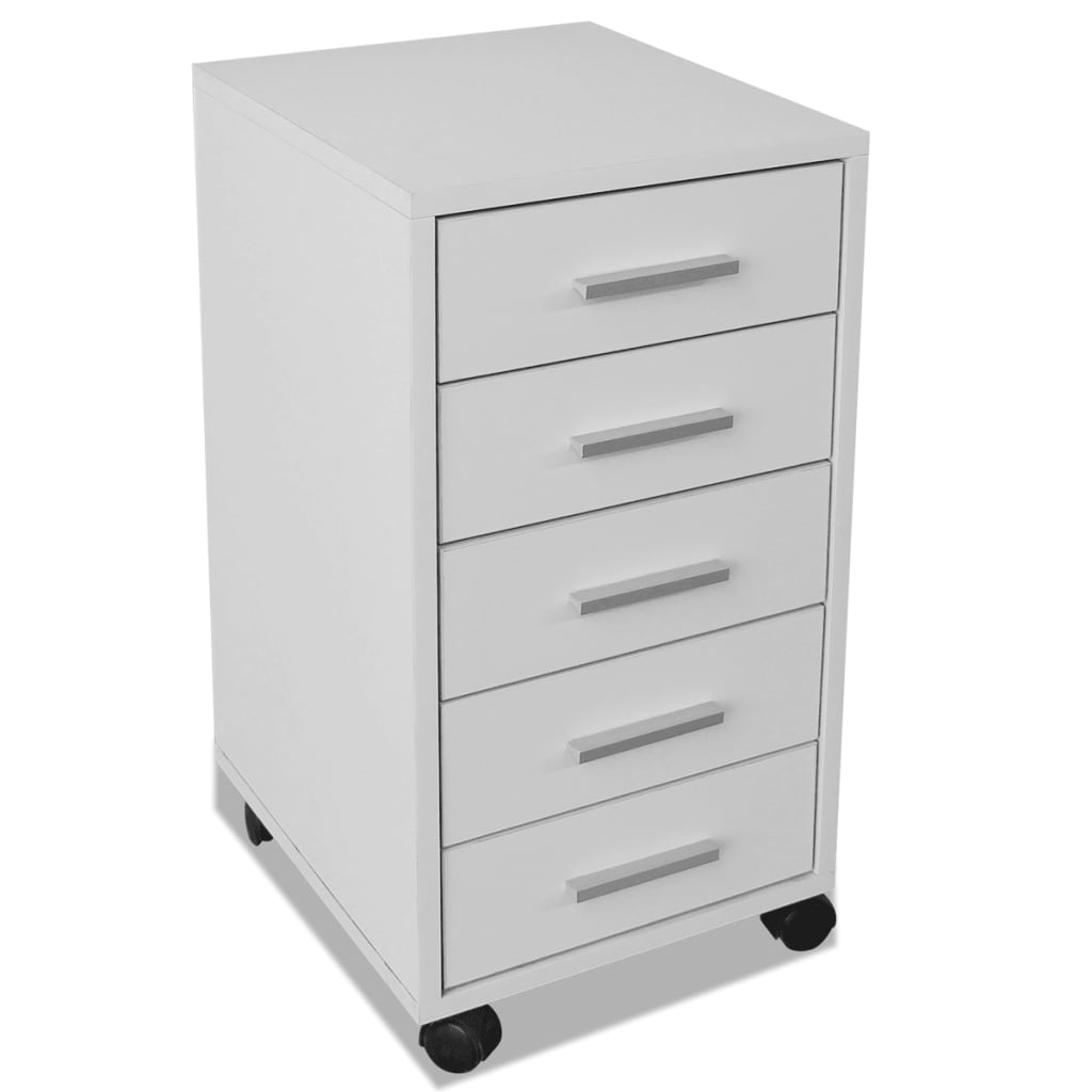 Office Drawer Unit With Castors 5 Drawers White