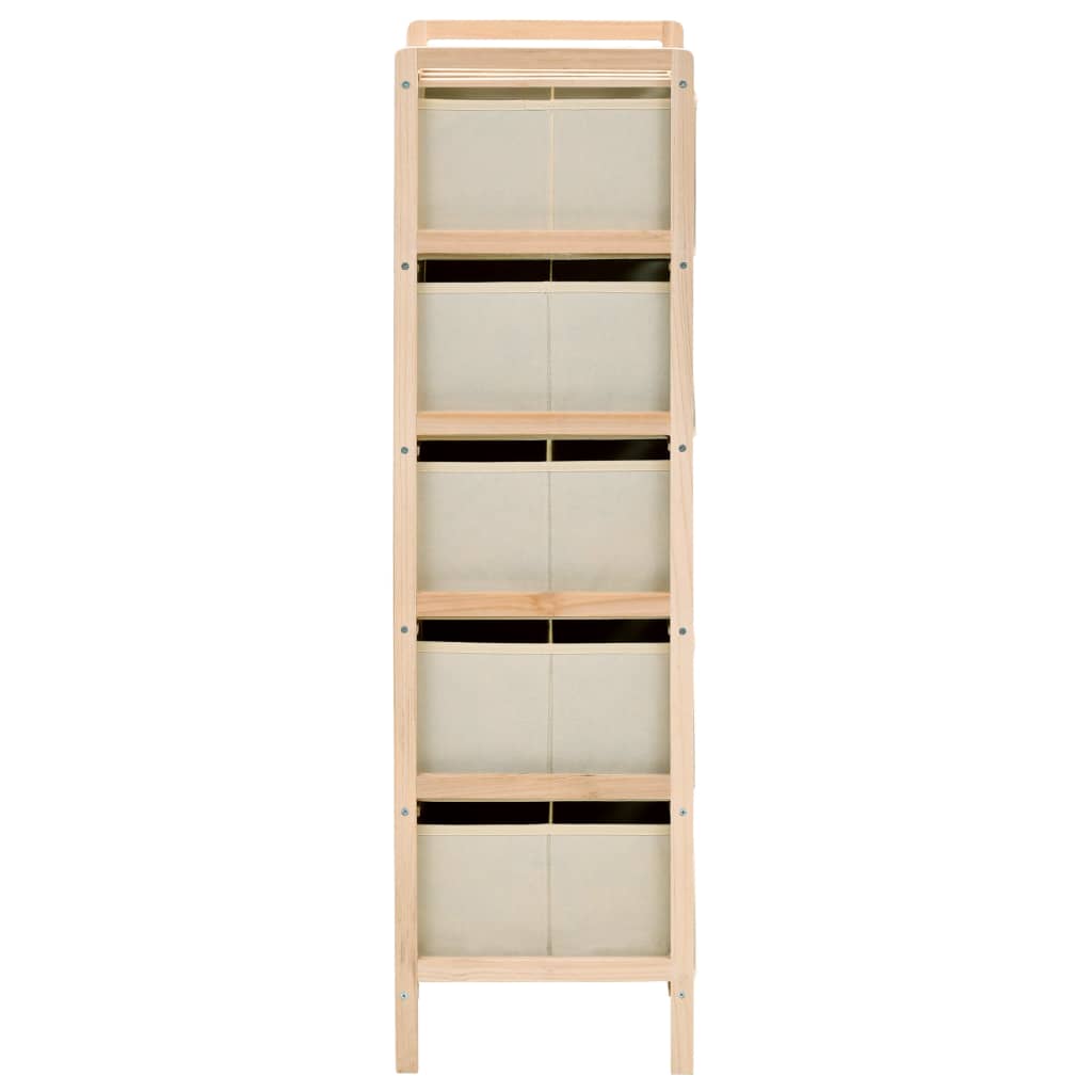 Storage Racks With 5 Fabric Baskets 2 Pcs Beige Cedar Wood