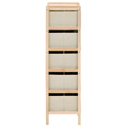 Storage Racks With 5 Fabric Baskets 2 Pcs Beige Cedar Wood