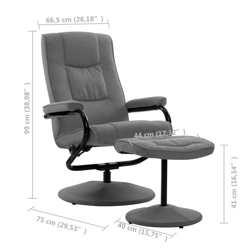 Recliner Chair With Footrest Light Grey Fabric