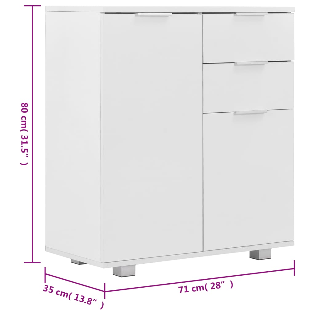 Sideboard High Gloss White 71X35X80 Cm Engineered Wood