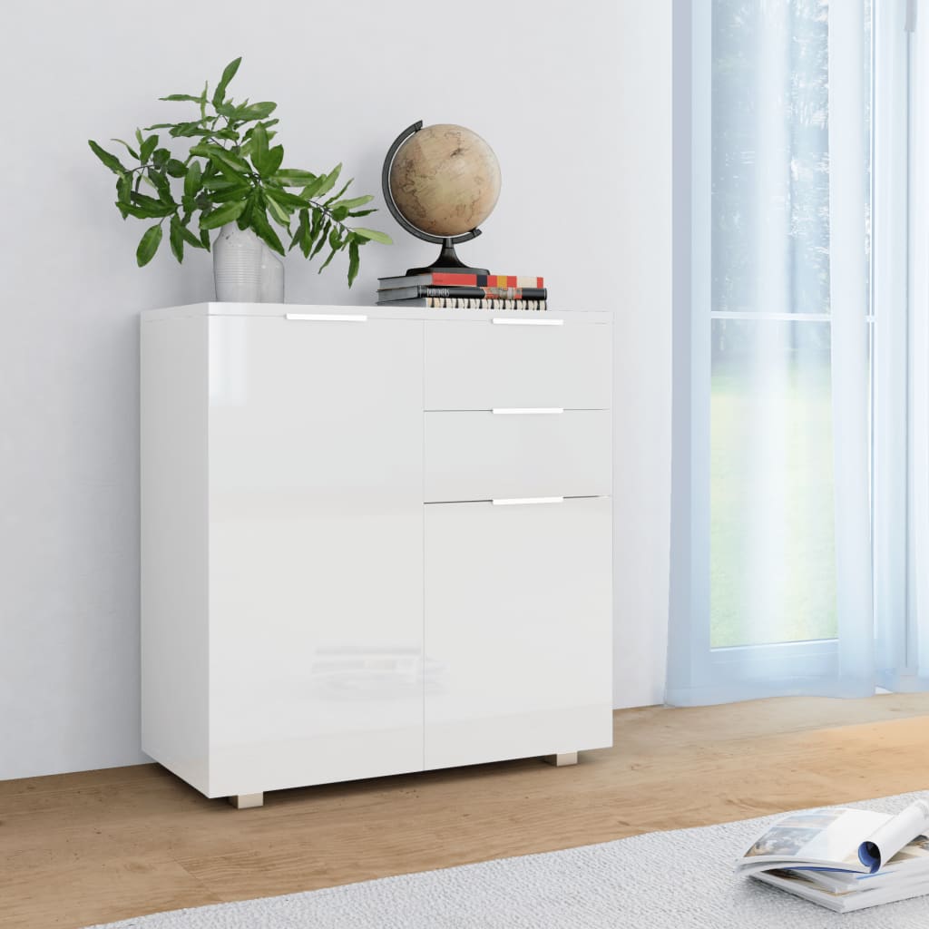 Sideboard High Gloss White 71X35X80 Cm Engineered Wood