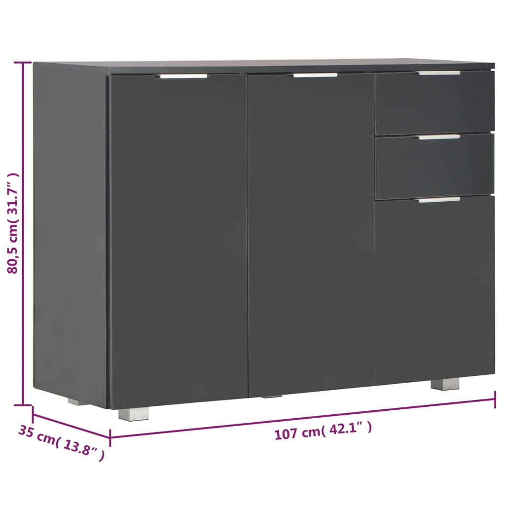 Sideboard High Gloss Black 107X35X80.5 Cm