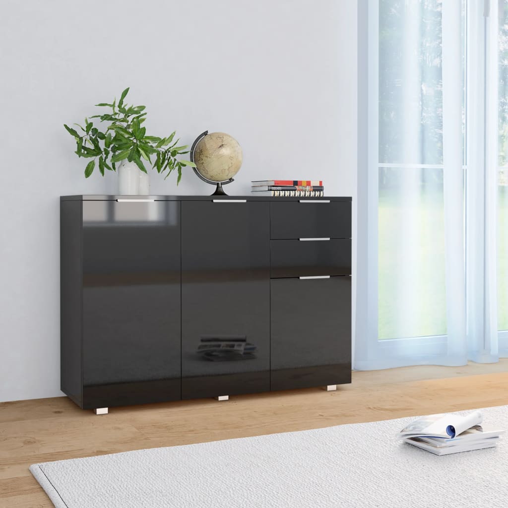 Sideboard High Gloss Black 107X35X80.5 Cm