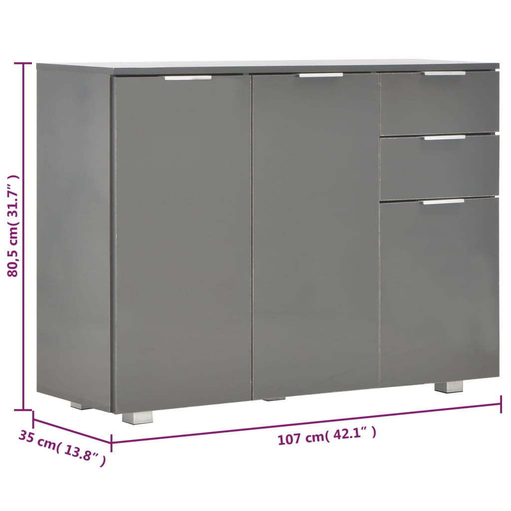 Sideboard High Gloss Grey 107X35X80.5 Cm