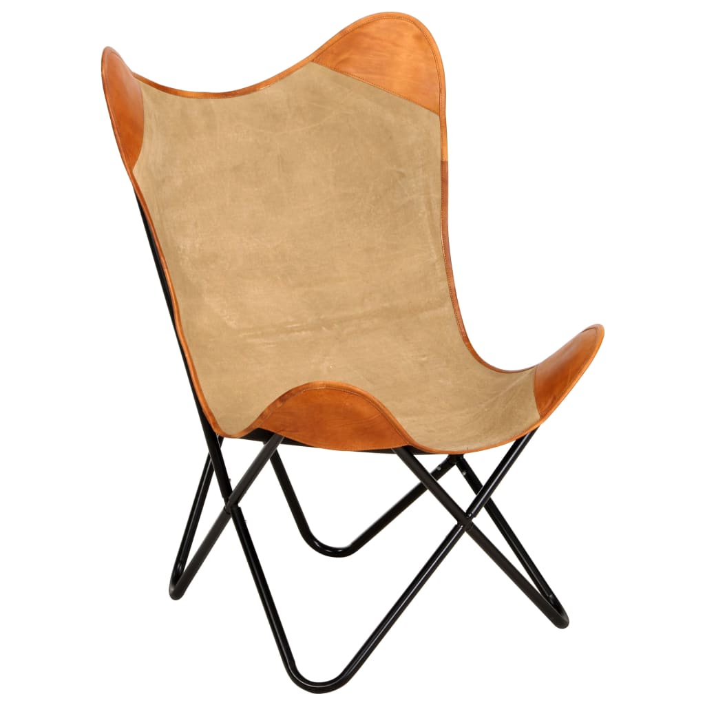 Butterfly Chair Brown Real Leather And Canvas