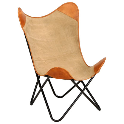 Butterfly Chair Brown Real Leather And Canvas