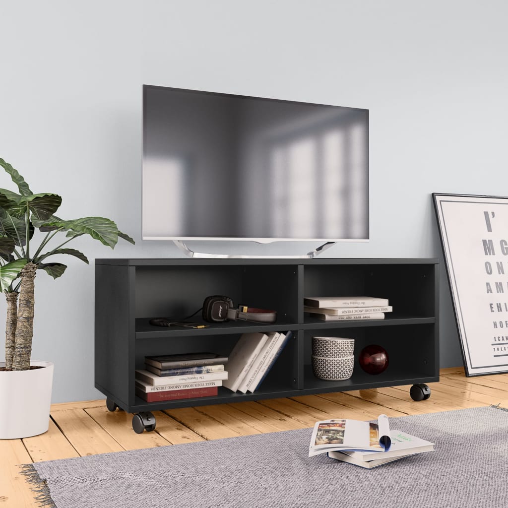 Tv Cabinet With Castors Black 90X35X35 Cm Engineered Wood