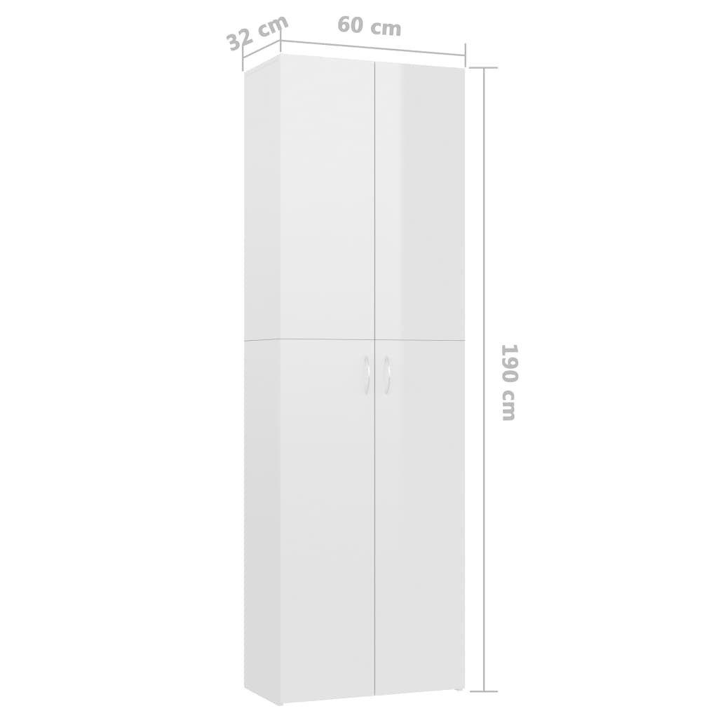 Office Cabinet High Gloss White 60X32X190 Cm Engineered Wood