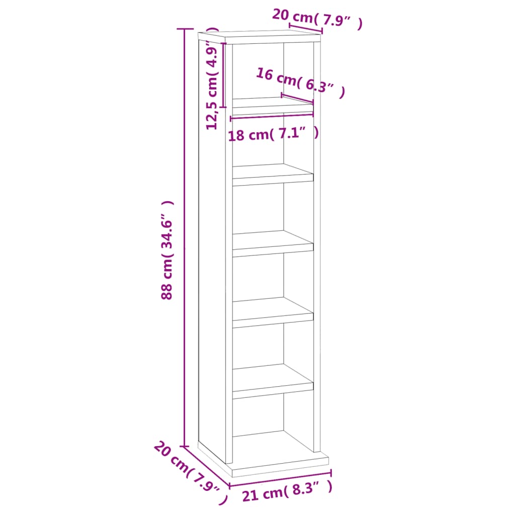 Cd Cabinet White 21X20X88 Cm Engineered Wood