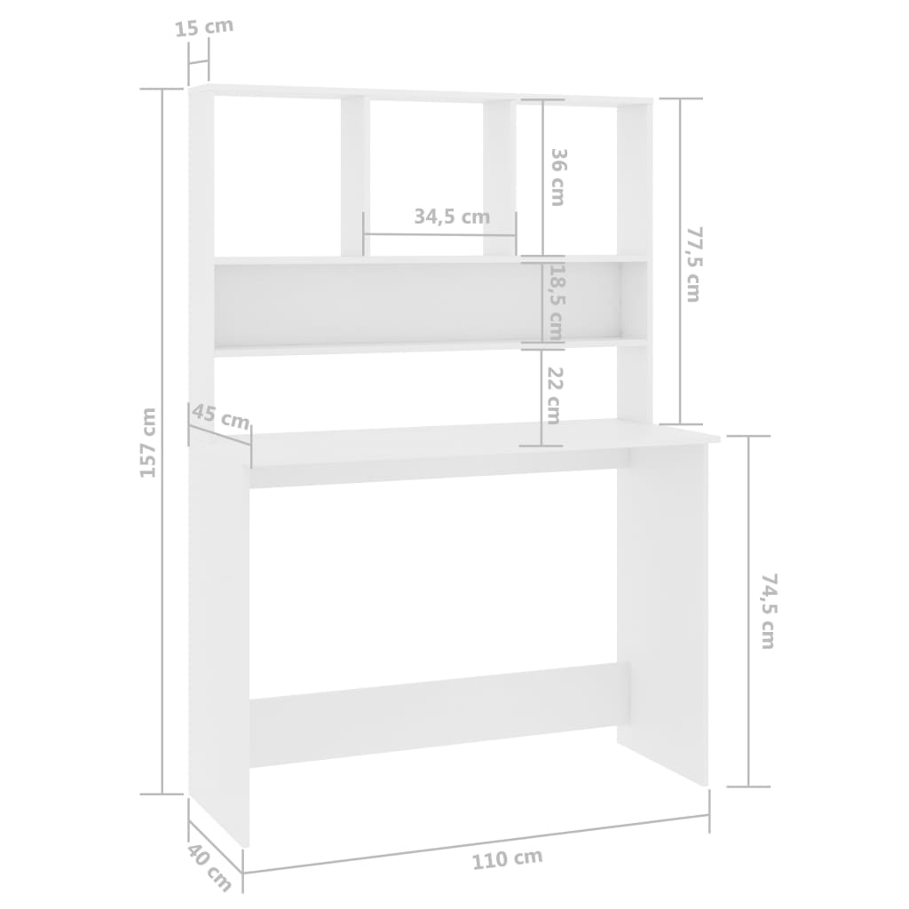 Desk With Shelf White 110X45X157 Cm Engineered Wood