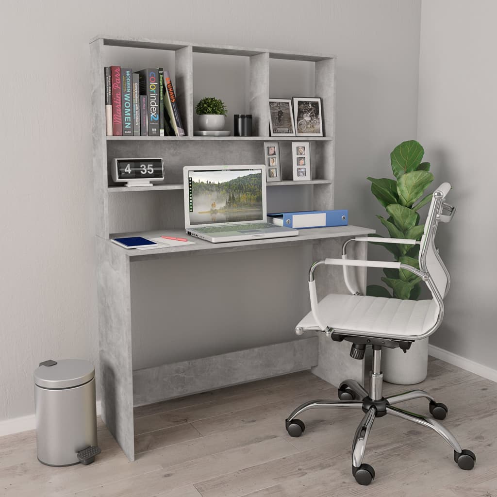 Desk With Shelf Concrete Grey 110X45X157 Cm Engineered Wood