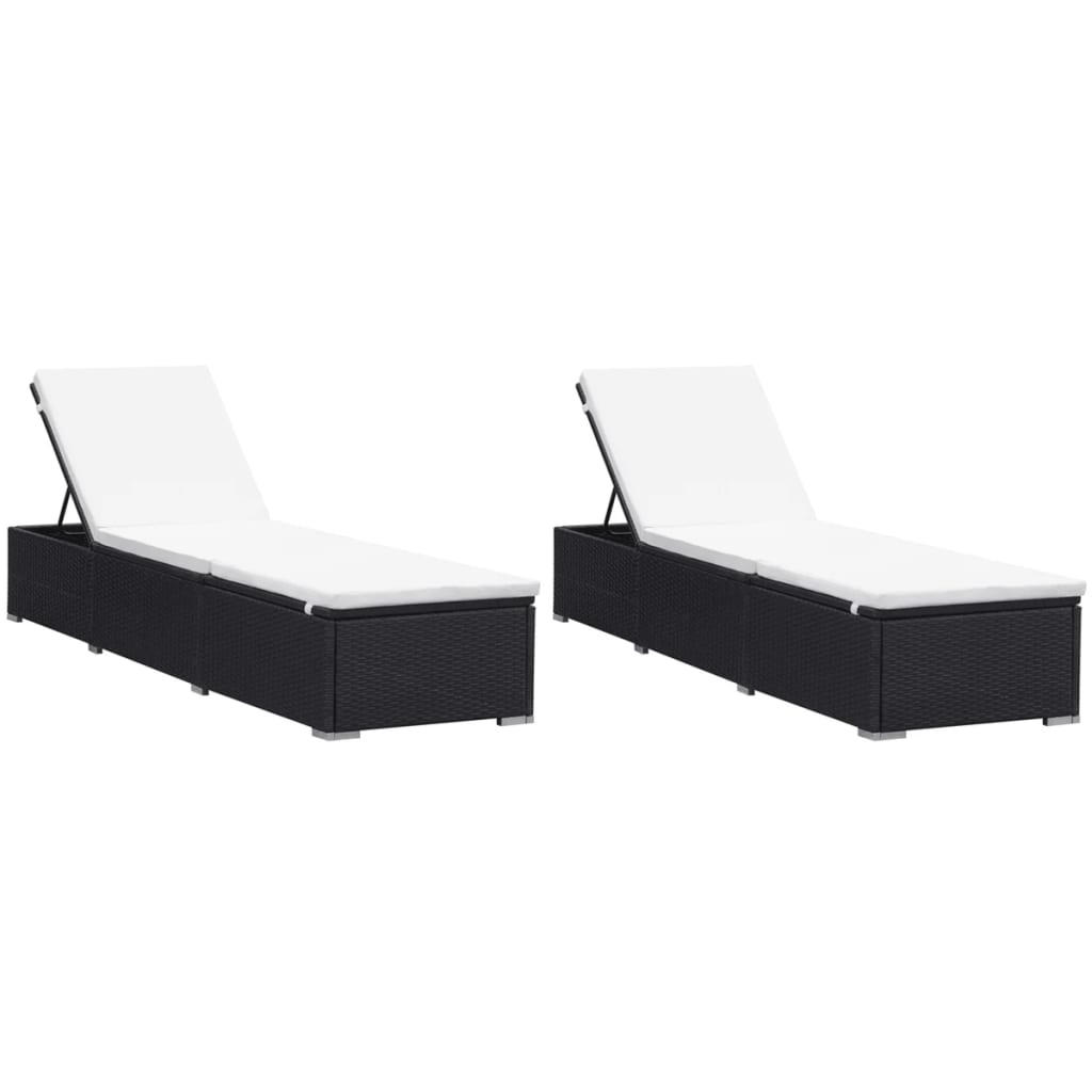 Sun Loungers With Cushions 2 Pcs Poly Rattan Black