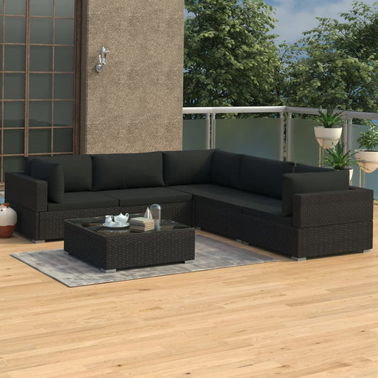 6 Piece Garden Lounge Set With Cushions Poly Rattan Black