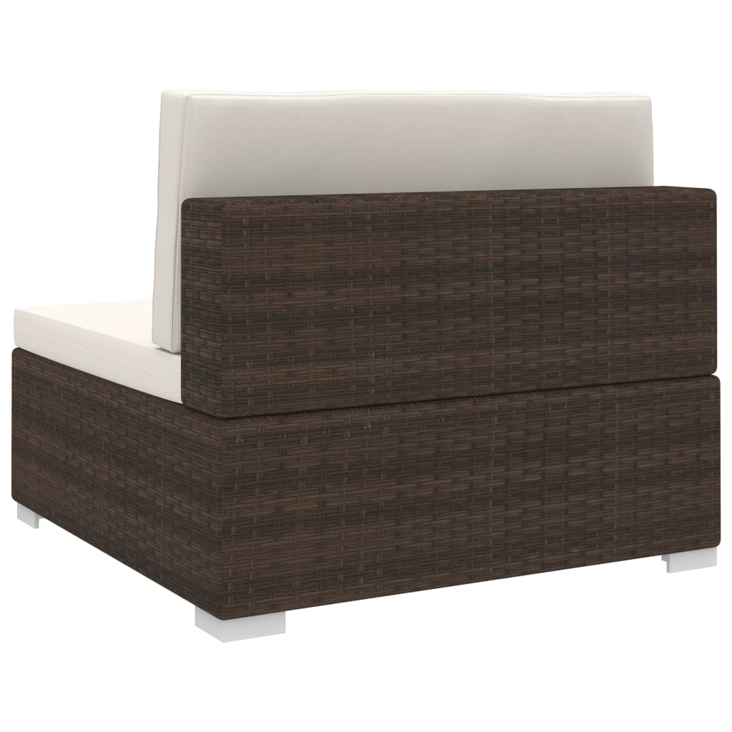 Sectional Middle Seat 1 Pc With Cushions Poly Rattan Brown