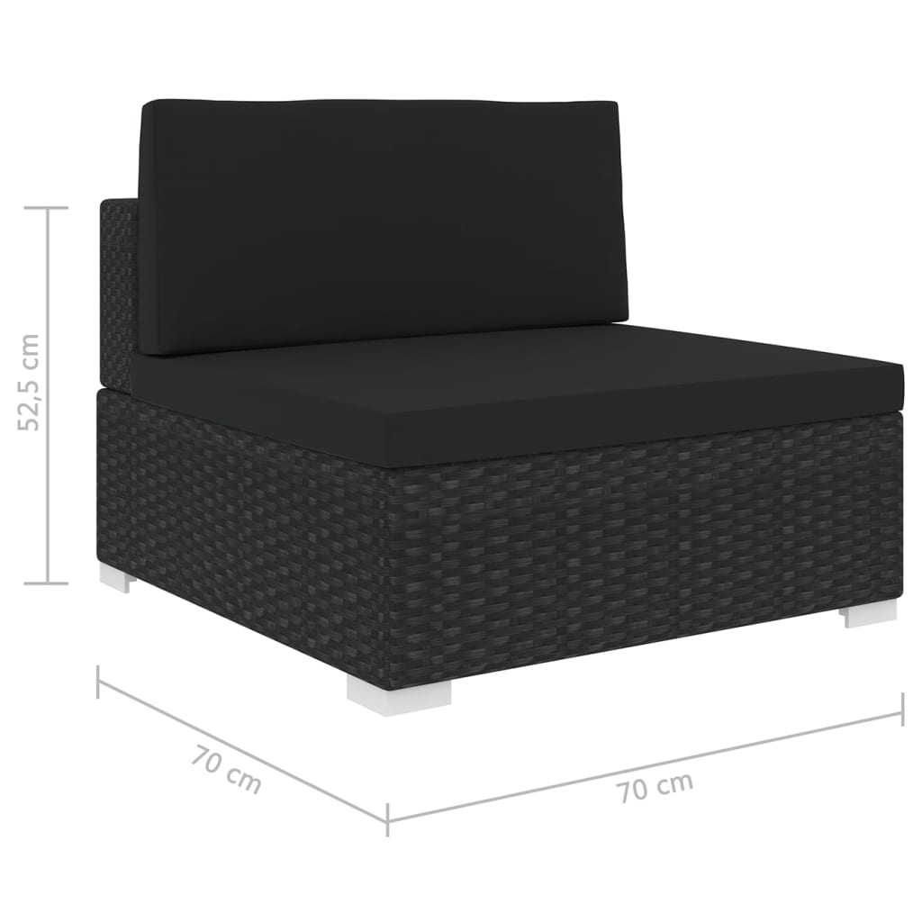 Sectional Middle Seat 1 Pc With Cushions Poly Rattan Black