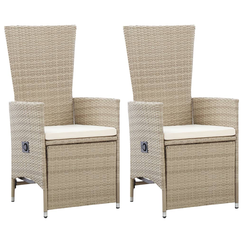 Reclining Garden Chairs 2 Pcs With Cushions Poly Rattan Beige