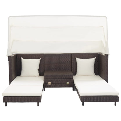 Extendable 3-Seater Sofa Bed With Roof Poly Rattan Brown
