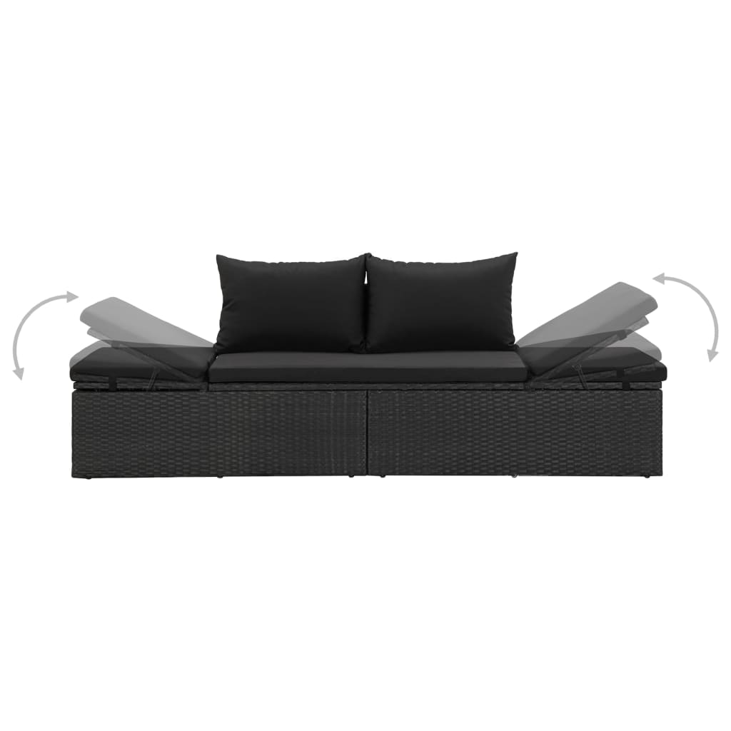 Sun Bed With Cushions Poly Rattan Black