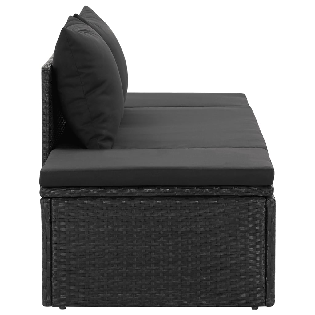 Sun Bed With Cushions Poly Rattan Black