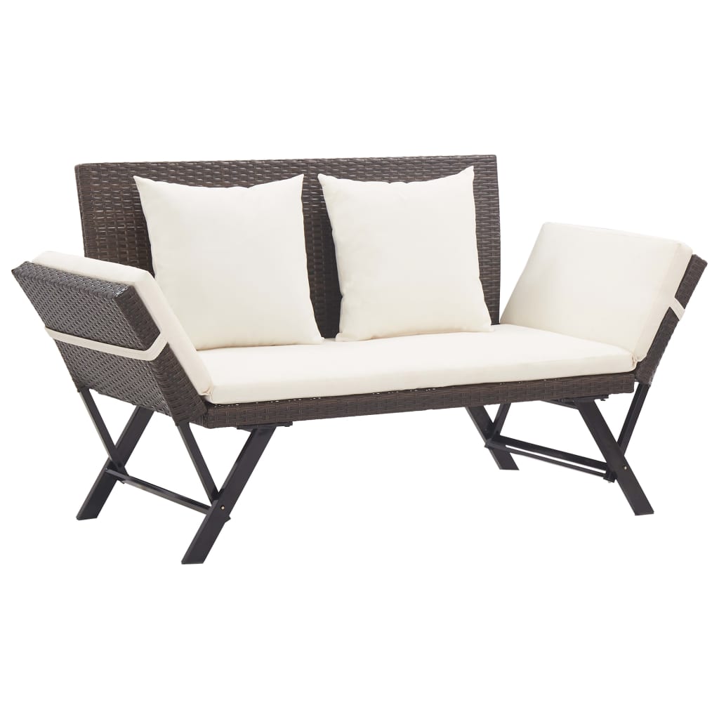 Garden Bench With Cushions 176 Cm Brown Poly Rattan