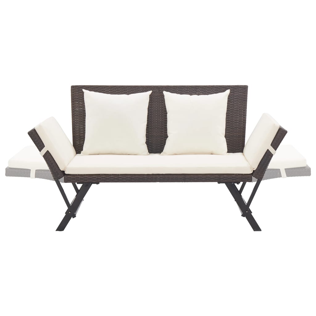 Garden Bench With Cushions 176 Cm Brown Poly Rattan