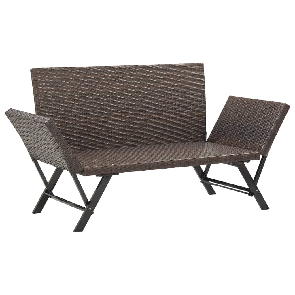 Garden Bench With Cushions 176 Cm Brown Poly Rattan