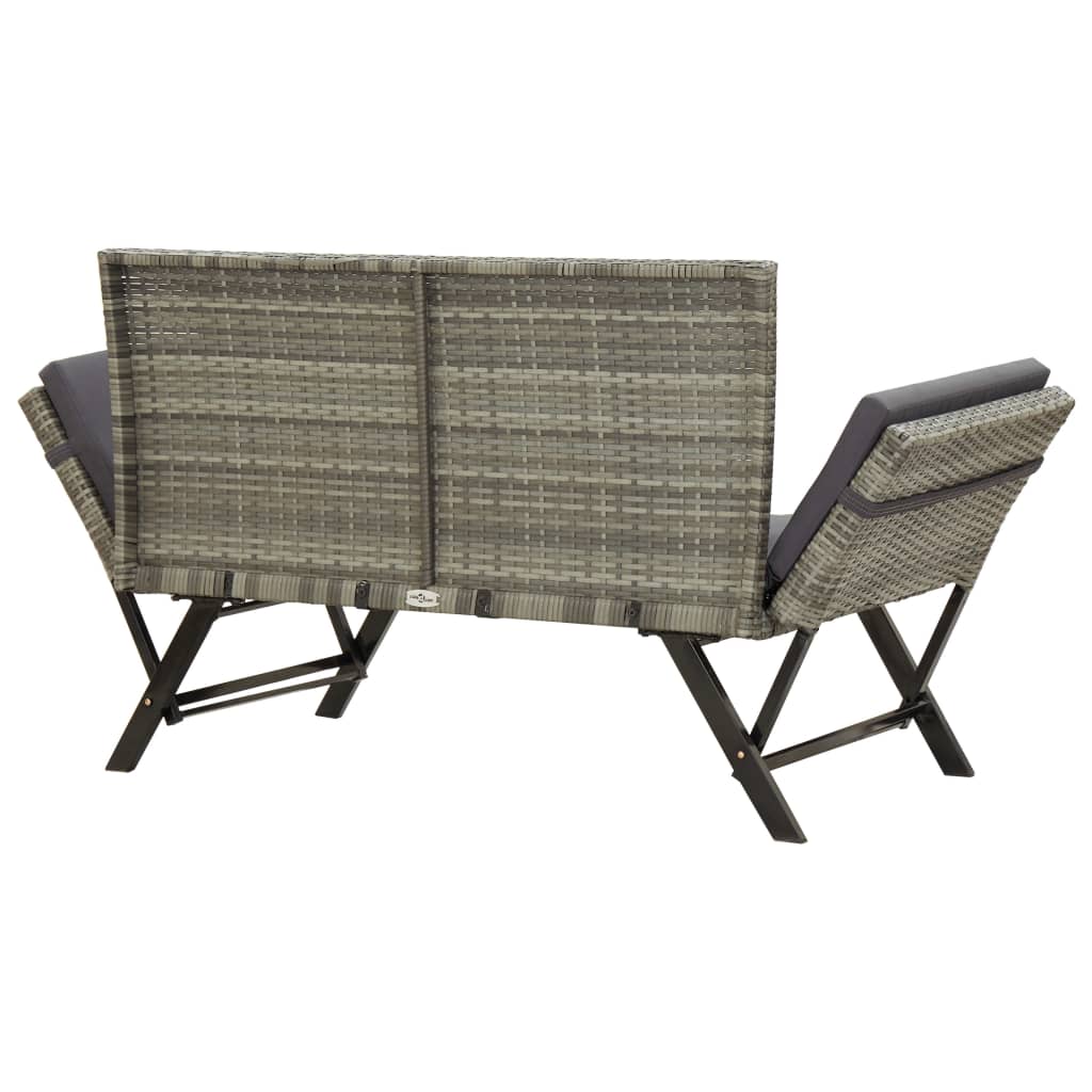 Garden Bench With Cushions 176 Cm Grey Poly Rattan