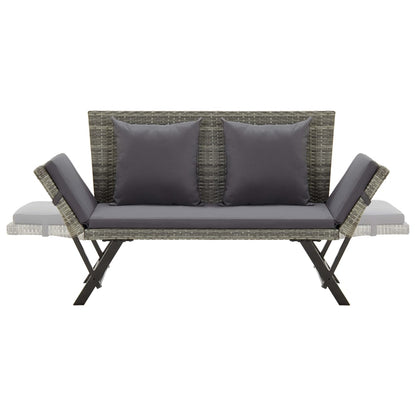 Garden Bench With Cushions 176 Cm Grey Poly Rattan