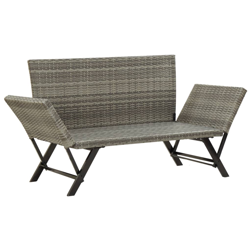 Garden Bench With Cushions 176 Cm Grey Poly Rattan