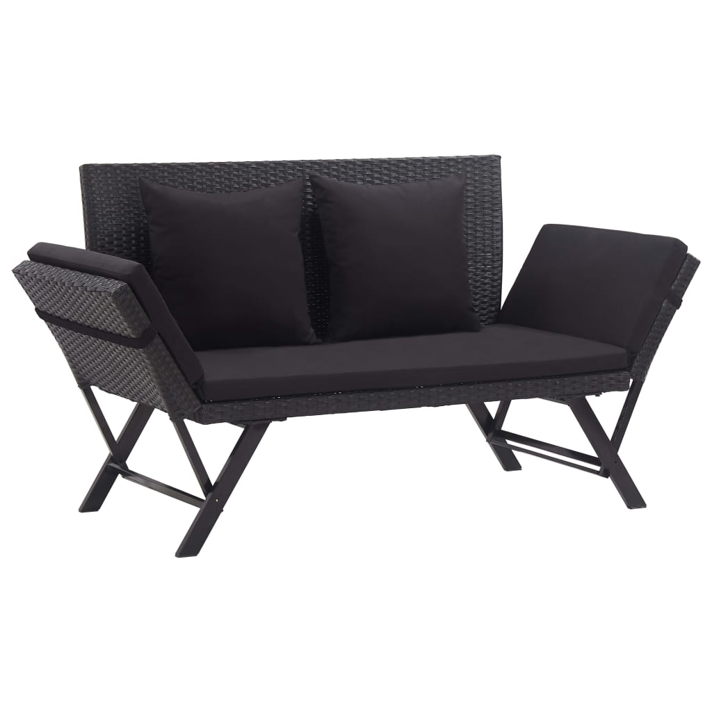 Garden Bench With Cushions 176 Cm Black Poly Rattan