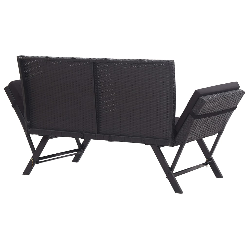 Garden Bench With Cushions 176 Cm Black Poly Rattan