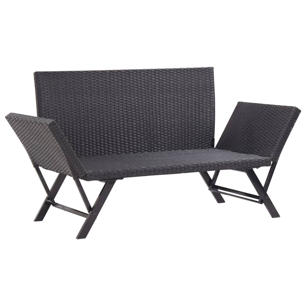 Garden Bench With Cushions 176 Cm Black Poly Rattan