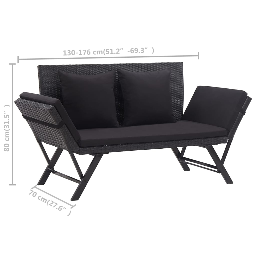 Garden Bench With Cushions 176 Cm Black Poly Rattan