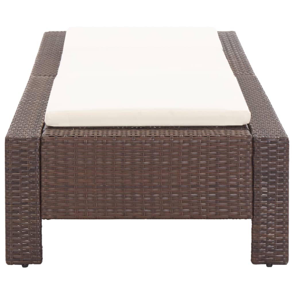 Sunbed With Cushion Brown Poly Rattan