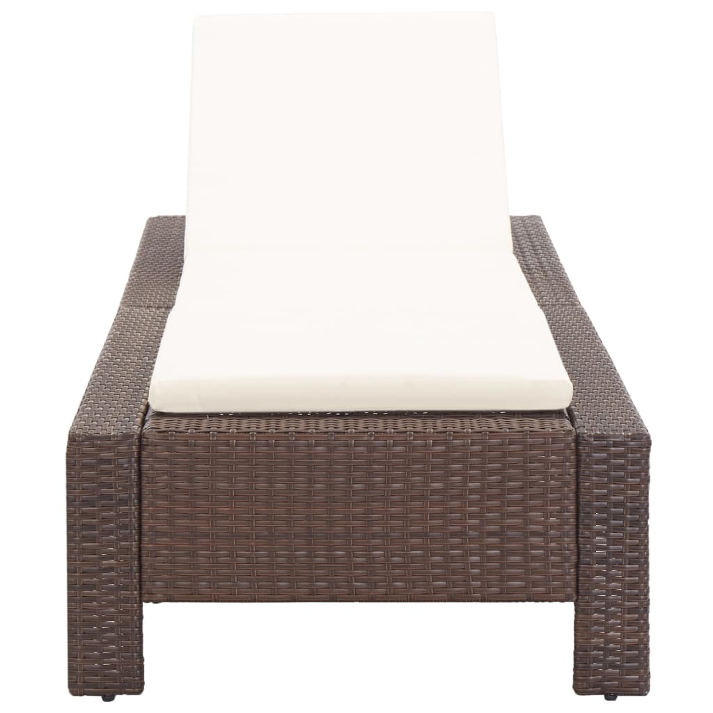 Sunbed With Cushion Brown Poly Rattan