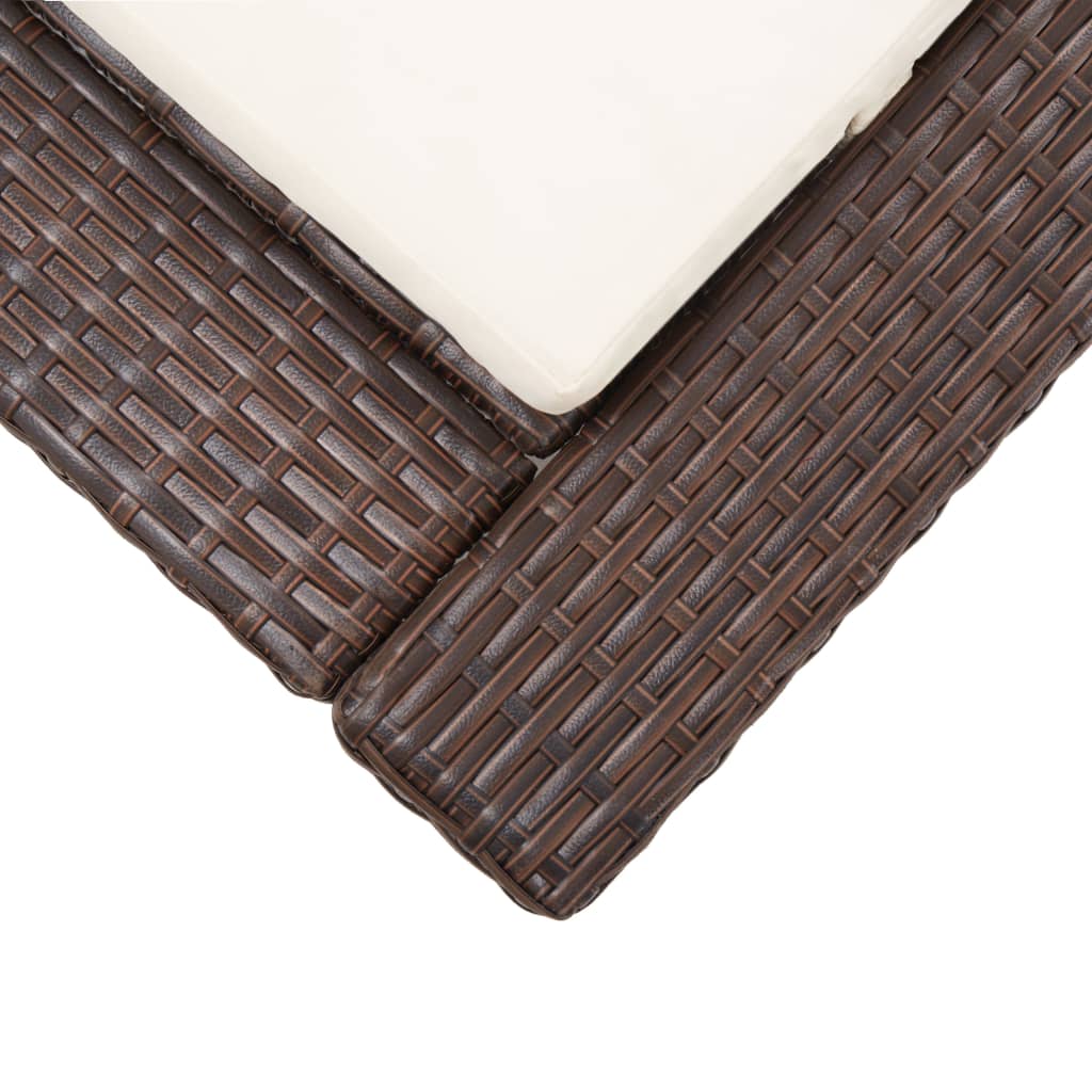 Sunbed With Cushion Brown Poly Rattan