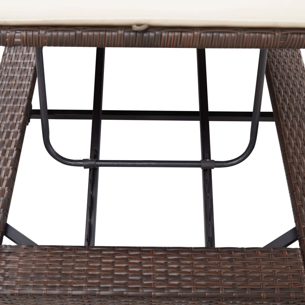 Sunbed With Cushion Brown Poly Rattan