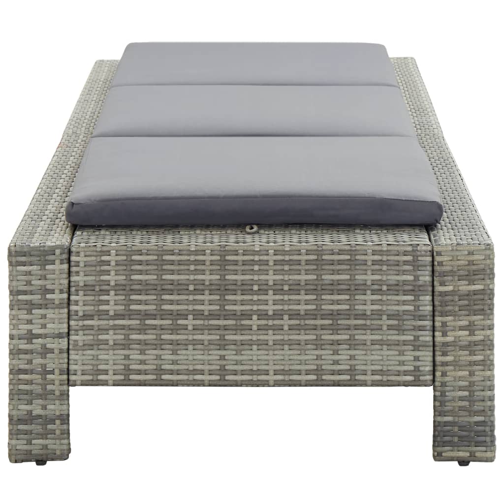 Sunbed With Cushion Grey Poly Rattan