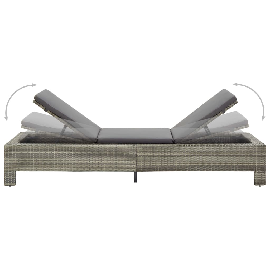 Sunbed With Cushion Grey Poly Rattan