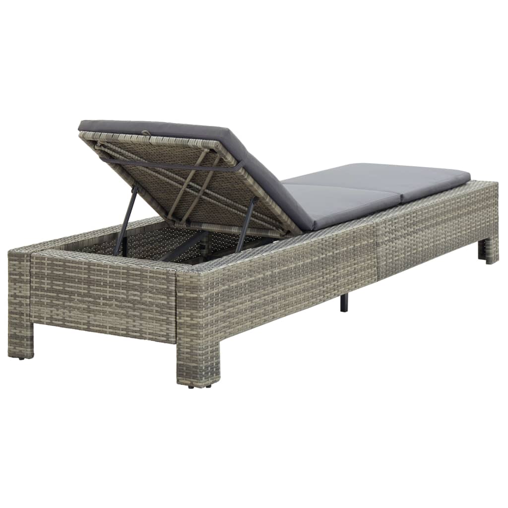 Sunbed With Cushion Grey Poly Rattan