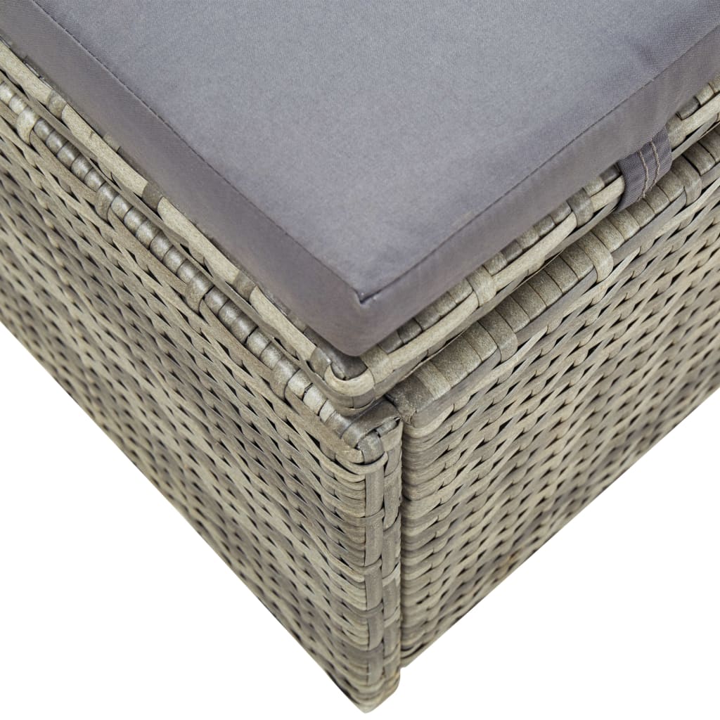 Sunbed With Cushion Grey Poly Rattan